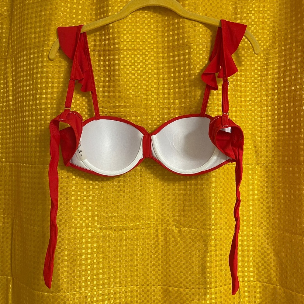 Red Ruffle Strap Bathing Suit - Picture 3 of 5